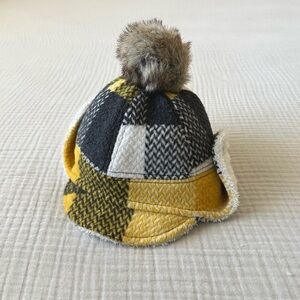 Yellow plaid print winter hat